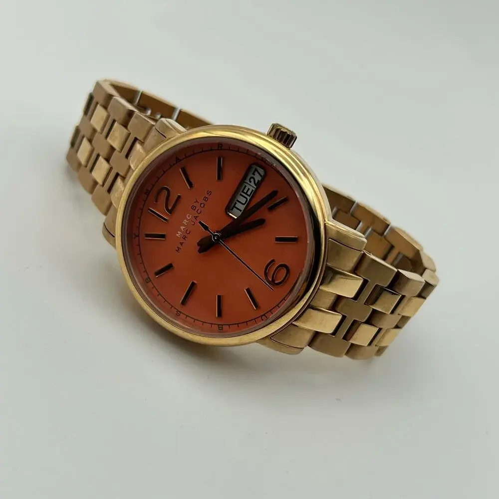 Marc Jacobs Fergus Watch Rose-gold Orange Dial Working New Battery